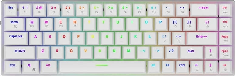 Tastierë mekanike Aqirys Agena, 65%, 68 taste, Gateron Red, RGB, wireless & me kabllo, e bardhë