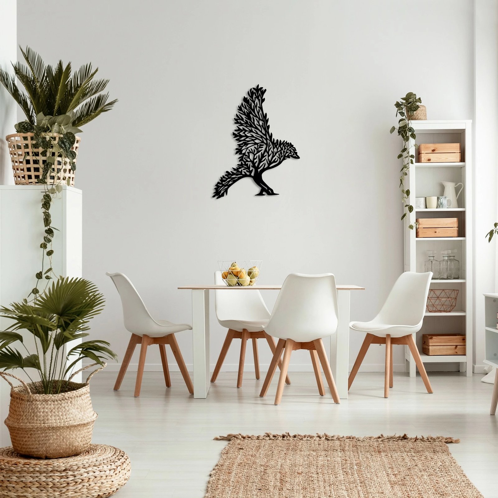 Aksesor dekorativ metalik për mur, korb, Wallity, ngjyrë e zezë, 55x42cm