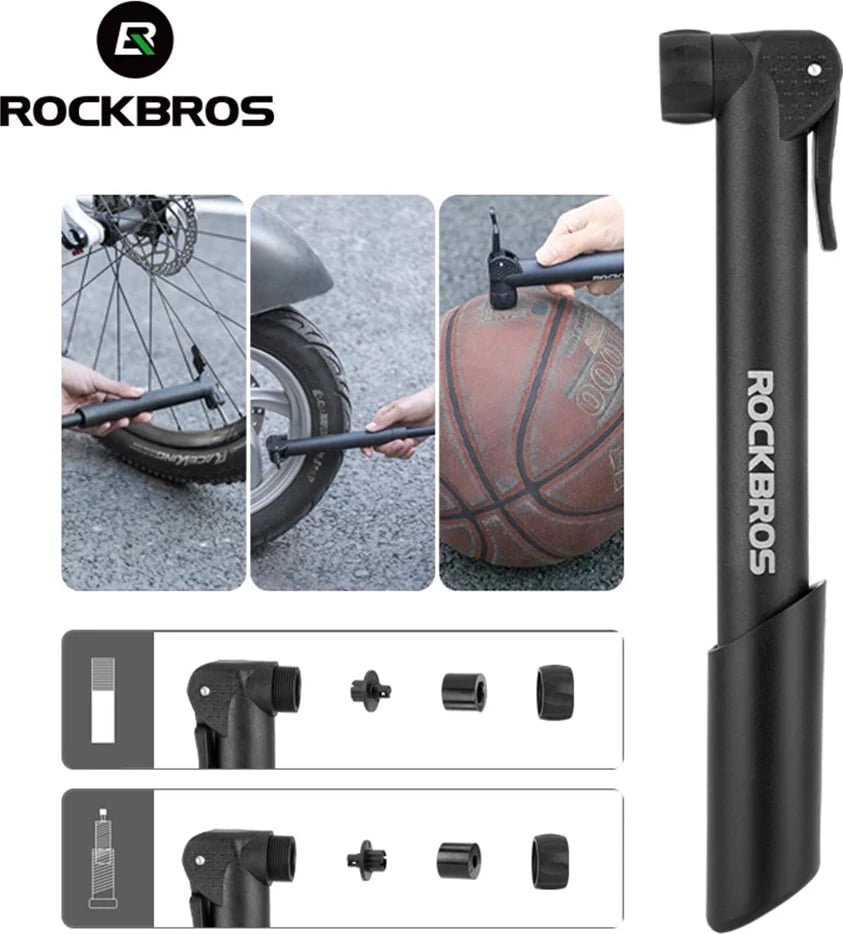 Pompë biçiklete Rockbros 42520001001, najlon, 5.5 bar, e zezë