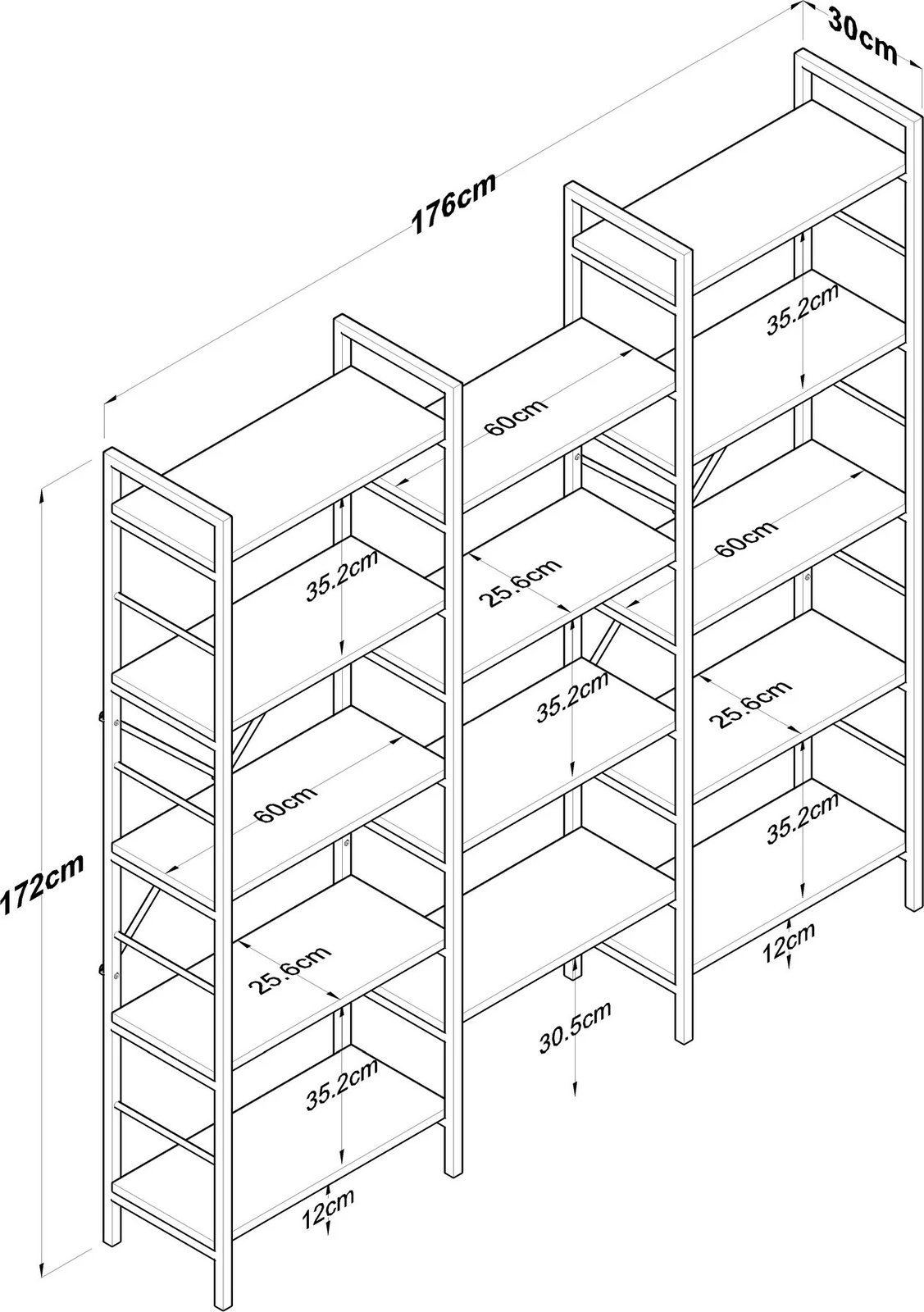 Raft librash Skye Decor, ngjyrë arre dhe e zezë, HC107 - 2552
