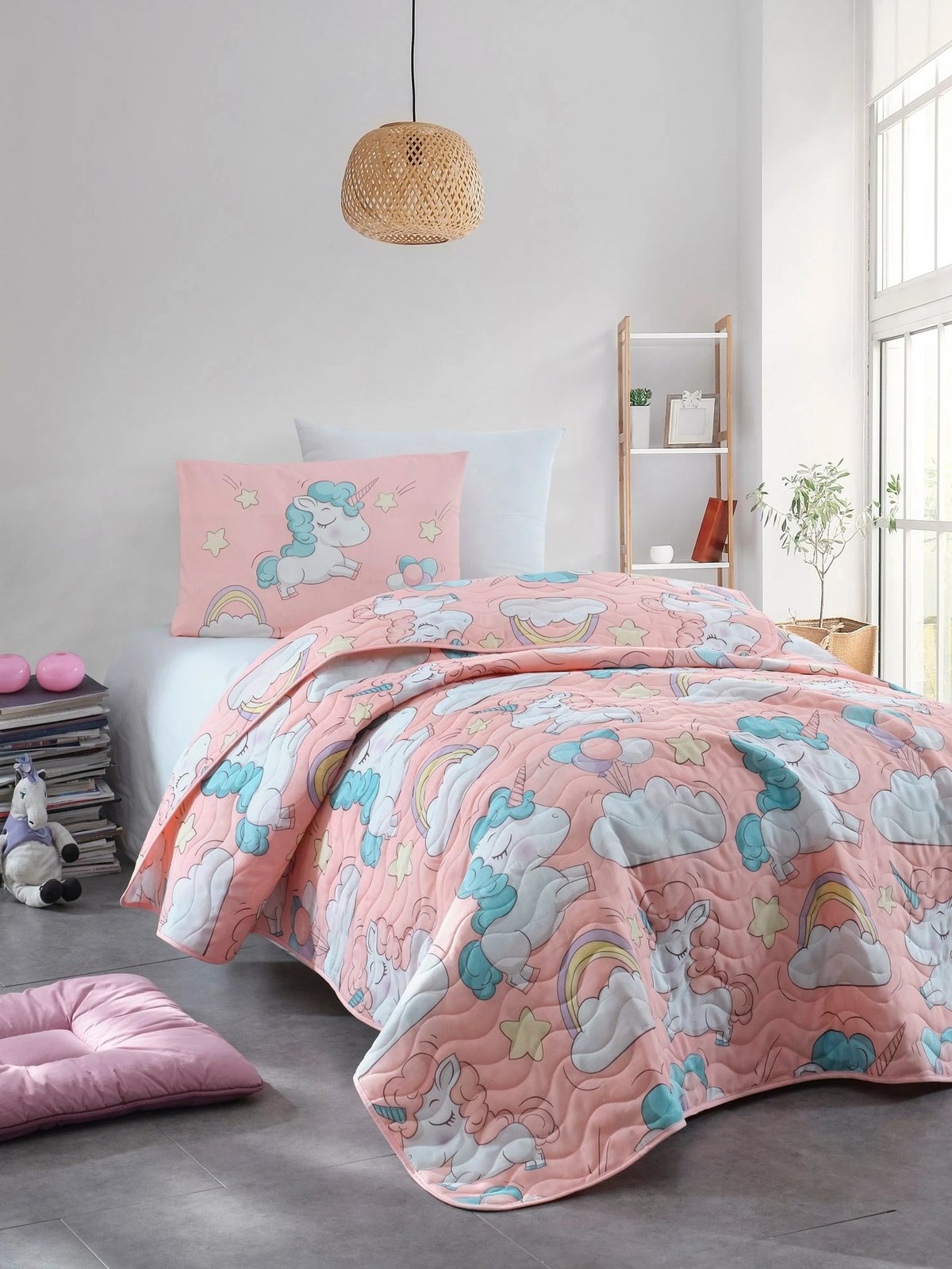 Set mbulesë krevati teke Unicornio, rozë, L'essentiel