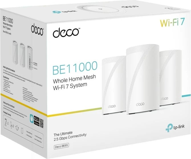 Router mesh TP-LINK Deco BE65, Wi-Fi 7, 3 copë, Bardhë