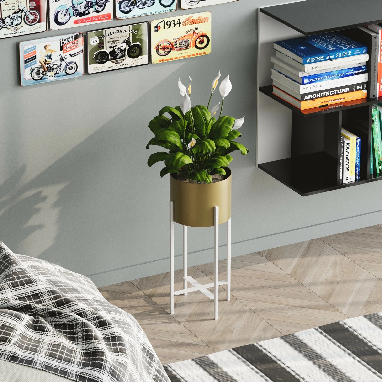 Vazo dekorative Aberto Design, GED-026-C, e bardhë dhe e artë