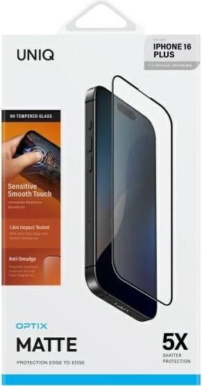 Mbështjellës xhami i temperuar UNIQ Optix Matte me aplikator për iPhone 16 Plus, gjysmë-transparent