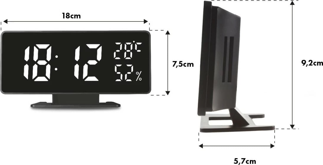 Orë alarmi GreenBlue GB395 me termometër dhe higrometër, e zezë