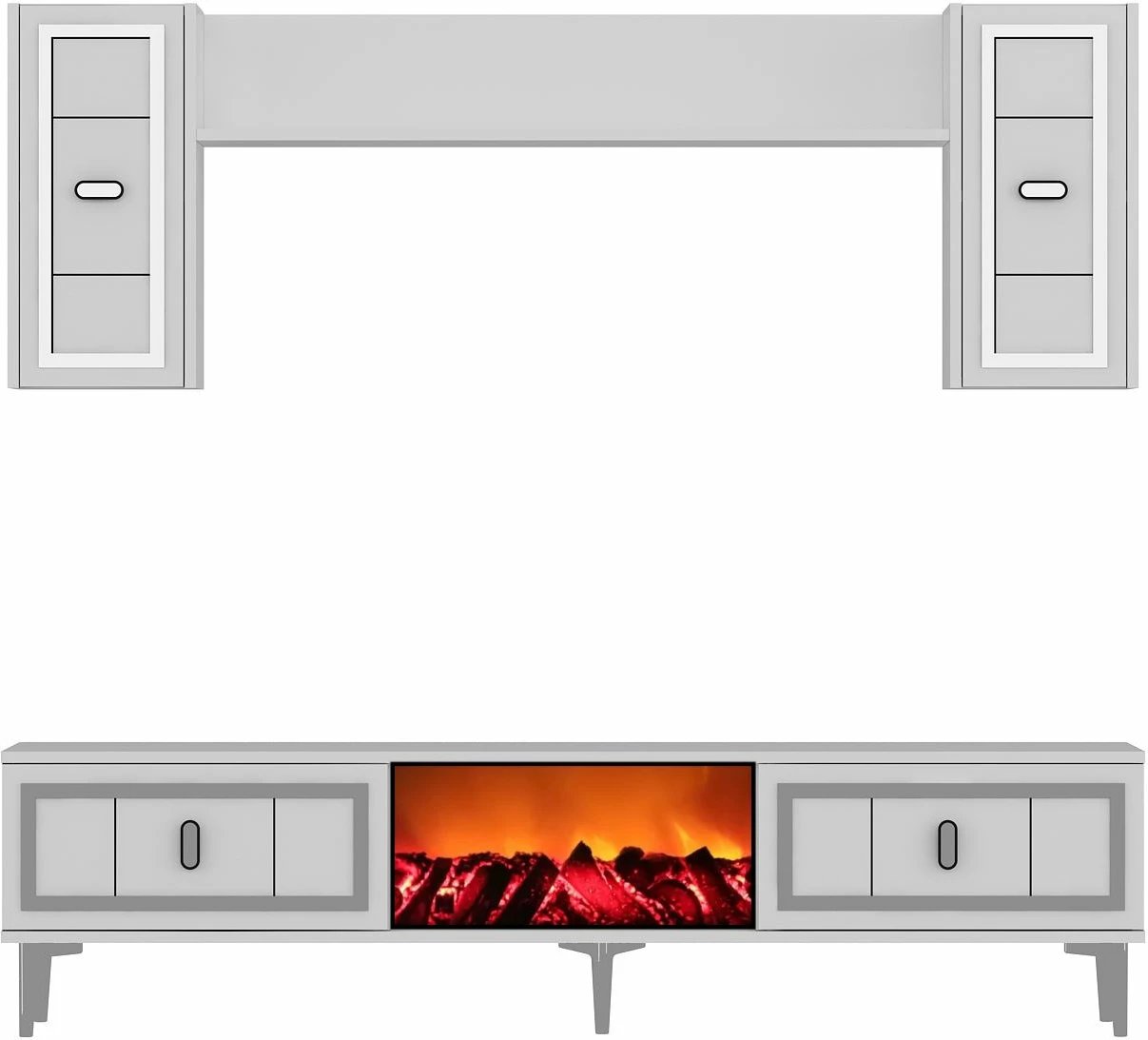 Njësi TV Skye Decor, oxhak Orion, e bardhë, argjend