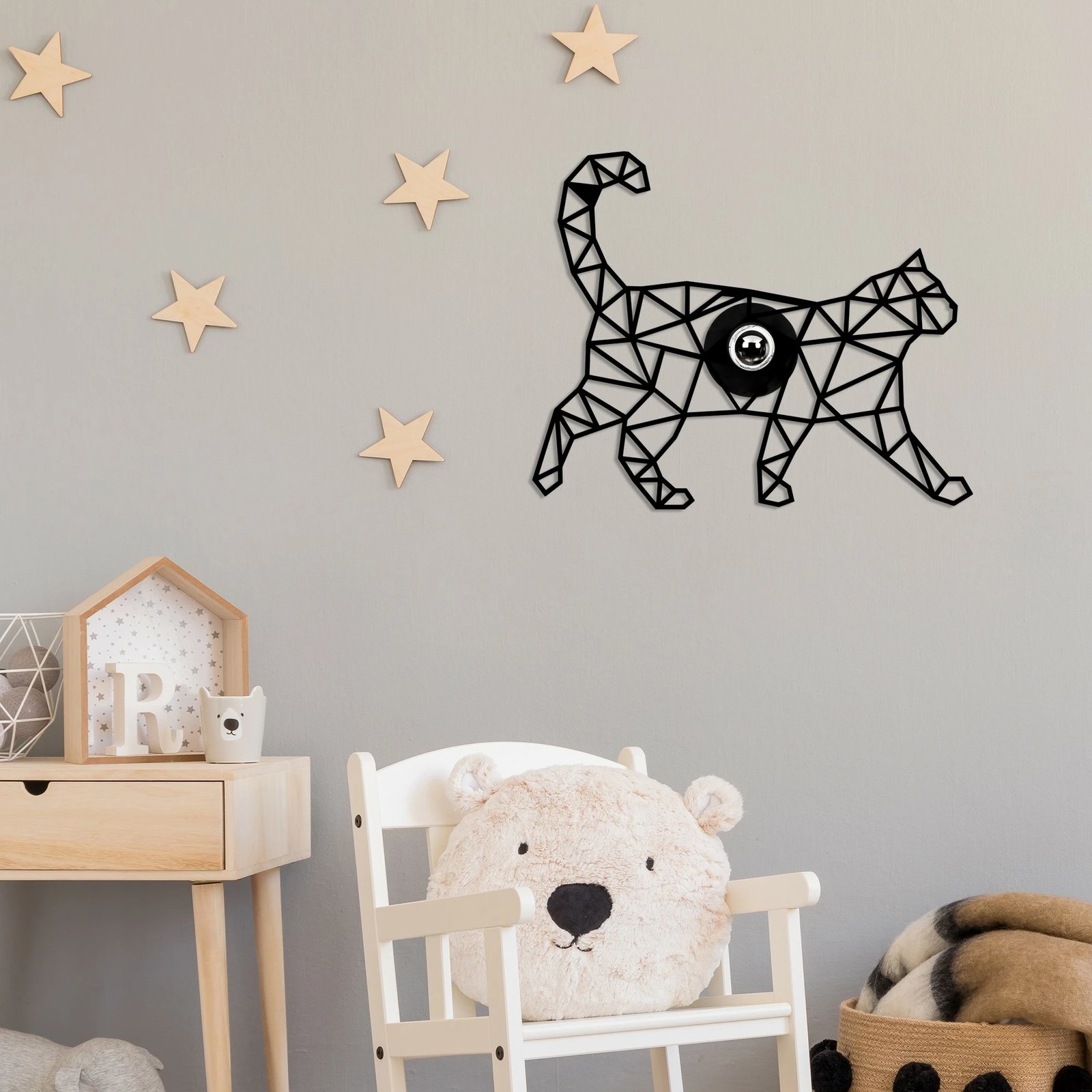 Llambë muri, dizajn mace, ngjyrë e zezë, Opviq W-041