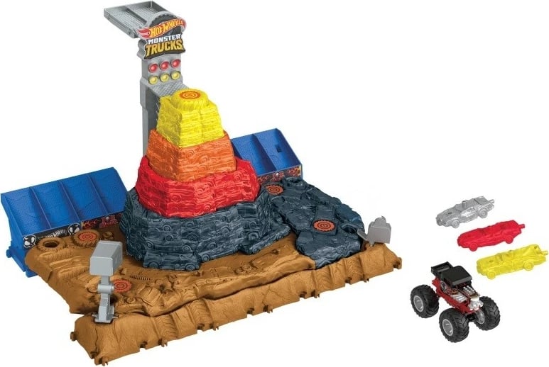 Set lodrash Hot Wheels Monster Trucks Arena Smashers Bone Shaker Demolition Pyramid, HNB96, shumëngjyrësh