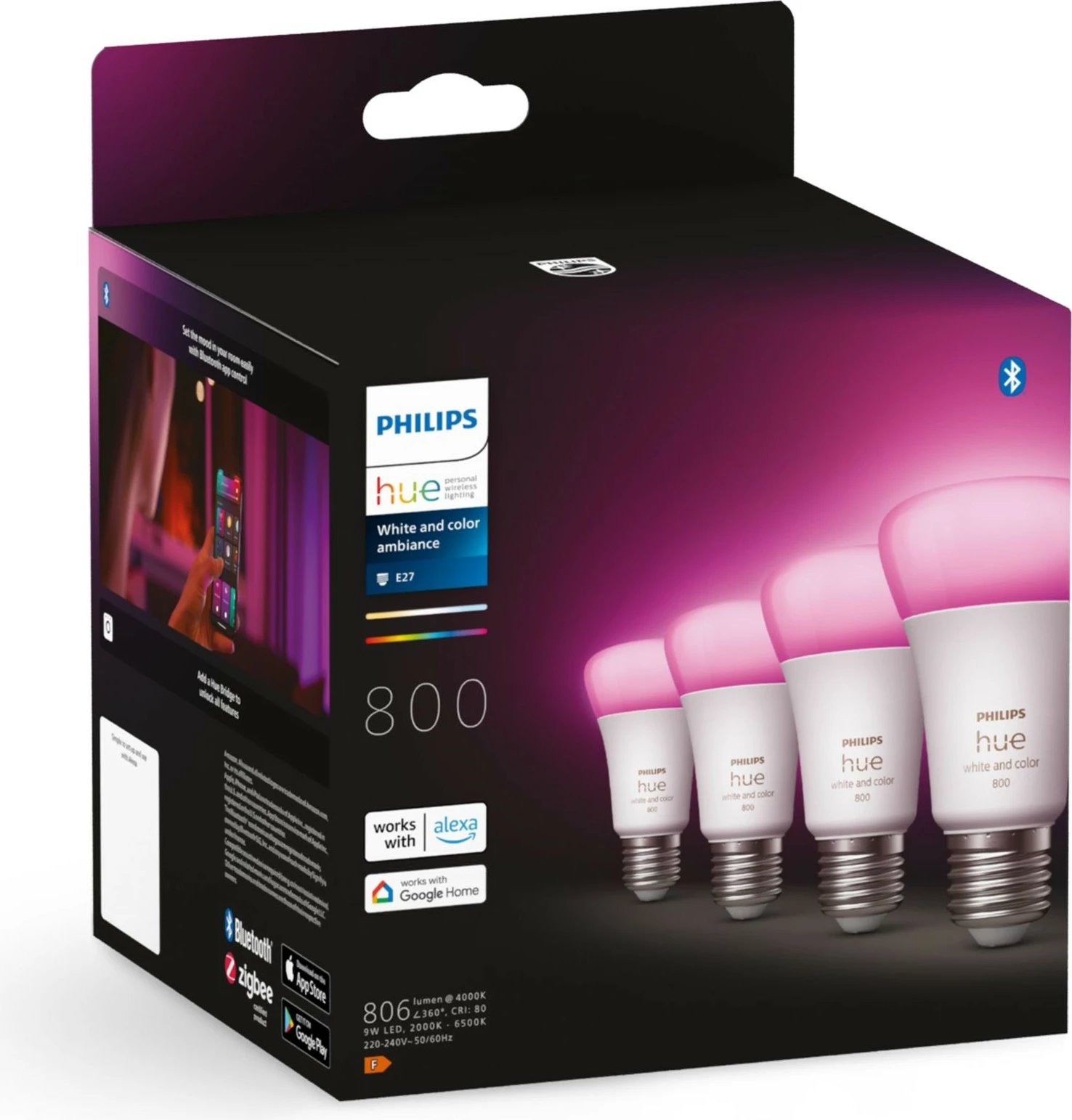 Llambë e mençur Philips Hue White and colour ambience 8719514328402, Bluetooth/Zigbee, LED, E27, e bardhë Llambë e mençur Philips Hue White and colour ambience 8719514328402, Bluetooth/Zigbee, LED, E27, e bardhë