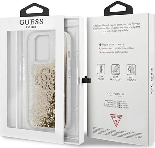 Mbështjellës Guess 4G Big Liquid Glitter për iPhone 13 Pro Max 6.7", ari Mbështjellës Guess 4G Big Liquid Glitter për iPhone 13 Pro Max 6.7", ari
