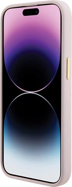 Mbështjellës Guess Silicone Script Metal Logo & Frame për iPhone 15, Rozë