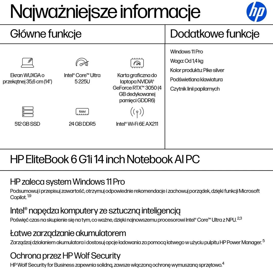 Laptop HP EliteBook 6 G1i Ultra 5 225U, 14", 24GB RAM, 512GB SSD, Pike silver