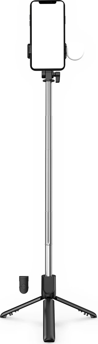 Selfie stick Hurtel WR1YXS me tripod teleskopik, llambë LED, Bluetooth, 71 cm, e zezë
