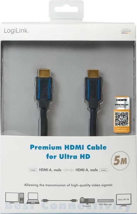 Kabllo HDMI Ultra HD LogiLink CHB006, 5m, e zezë