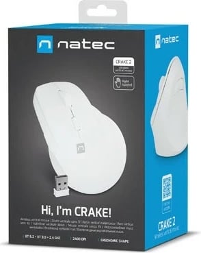 Maus vertikal Natec Crake 2, Bluetooth, 2400 DPI, i bardhë