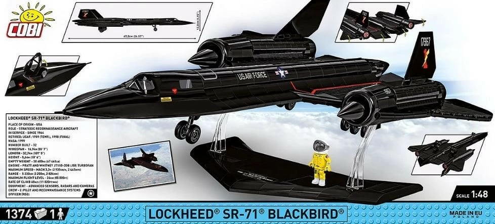Set lego Cobi Klocki COBI-5891 Lockheed SR-71 Blackbird, 1374 pjesë, e zezë