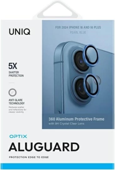 Mbrojtës lente kamere, UNIQ, Optix Aluminum, xham i temperuar 9H, për iPhone 16 / iPhone 16 Plus, bezhë, me aplikues