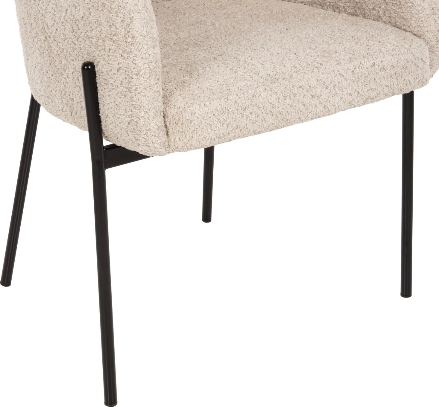 Karrige me krahë WOLF FH8583.02, pëlhurë boucle ecru, këmbë metali të zeza, 58x58x80H cm., set prej 2 copë