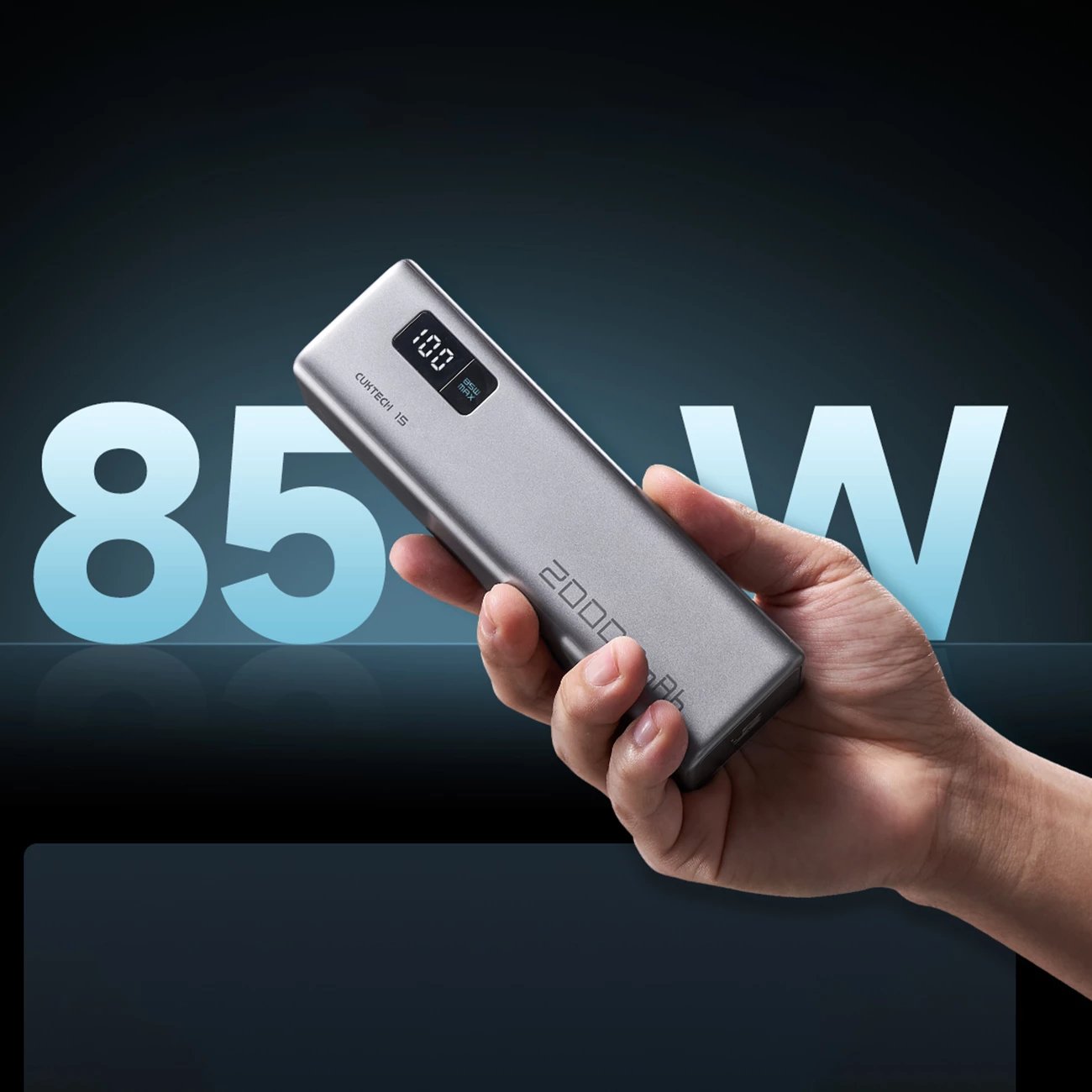 Powerbank Cuktech CUKP200XGLGR, 20000mAh, 100W, 2x USB-C, 1x USB-A, Gri