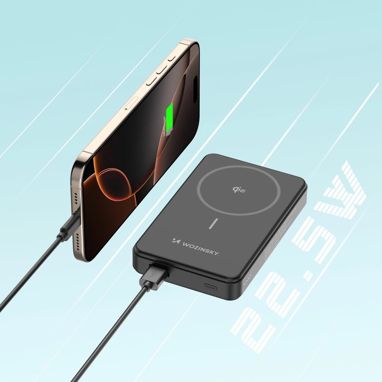 Powerbank Wozinsky WLWP-10KA0Y3S, 10000 mAh, 22.5W PD, Qi2, me mbajtëse, e zezë Powerbank Wozinsky WLWP-10KA0Y3S, 10000 mAh, 22.5W PD, Qi2, me mbajtëse, e zezë