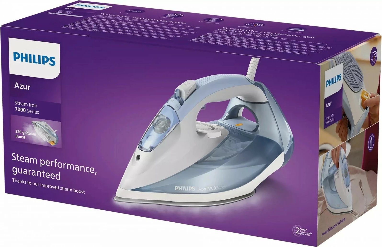 Hekur, Philips, DST7011/20, 2600W, 300 ml, SteamGlide, avull 45 g/min, goditje 220 g, kabllo 2 m, azur/gri