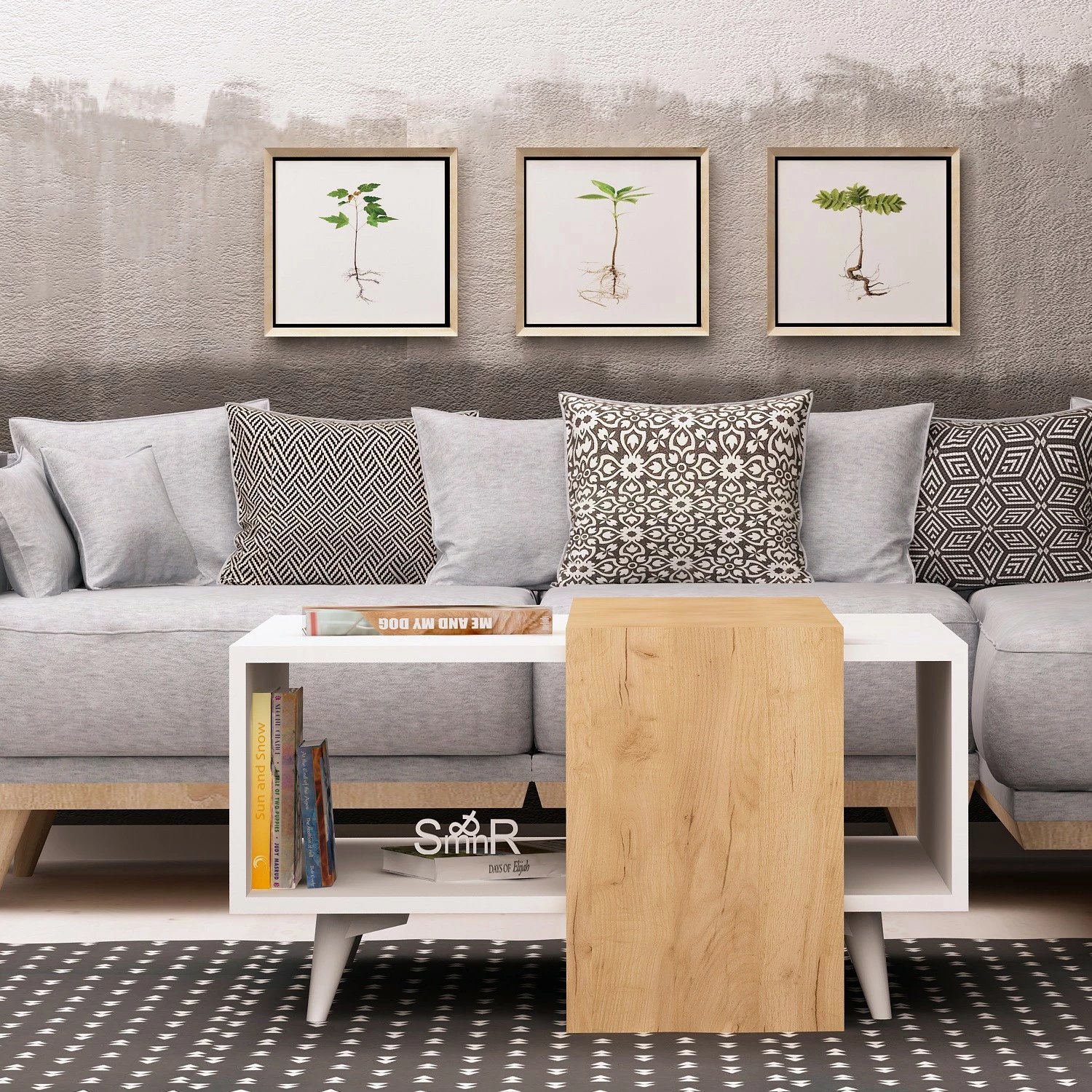 Tavolinë kafeje dy kate, Skye Decor, Dowel, ngjyrë lis dhe e bardhë