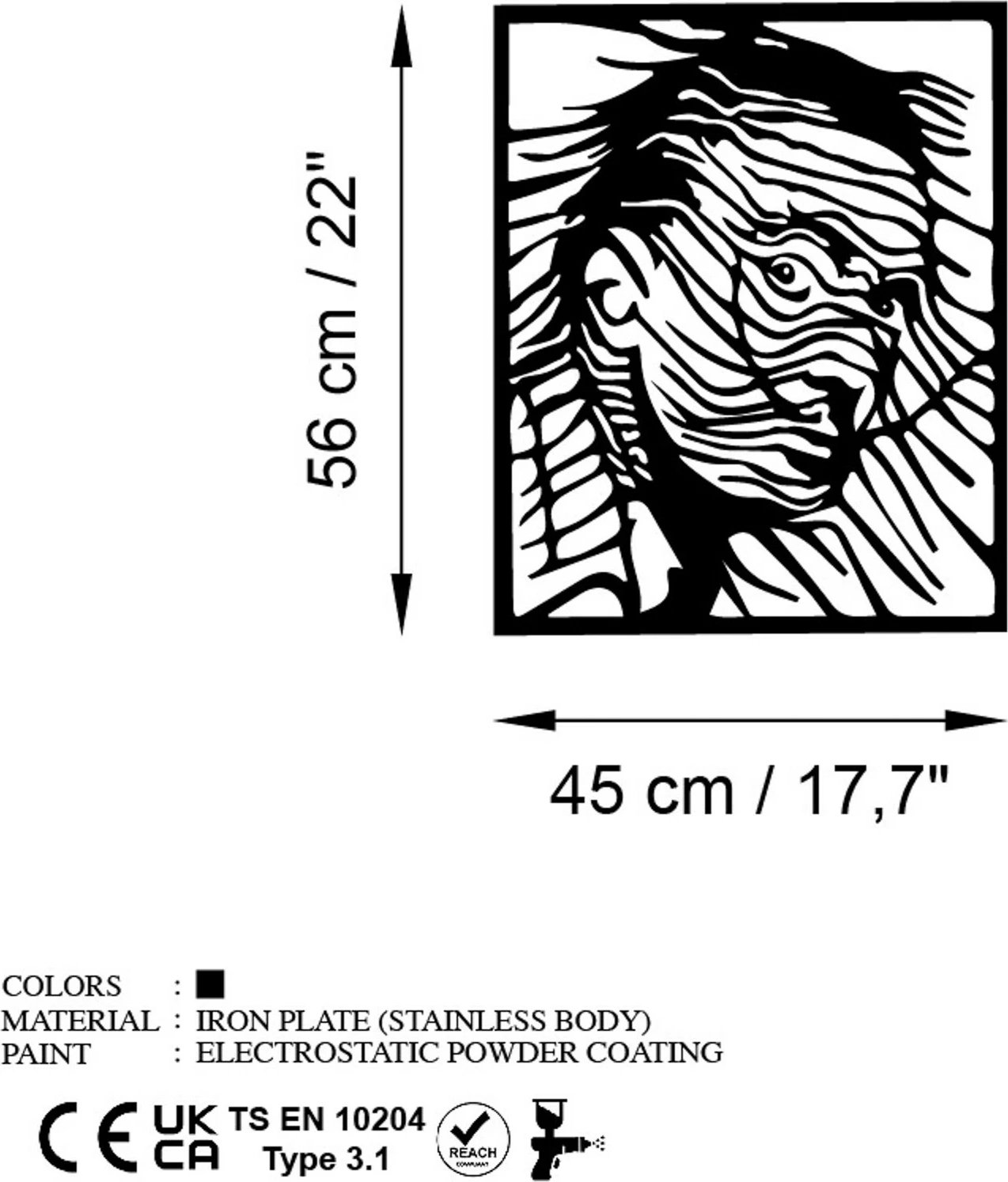 Aksesor dekorativ metalik për mur, Wallity Dali, ngjyrë e zezë, 45x56cm