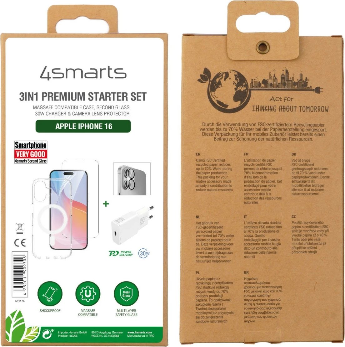 Mbështjellës 4smarts 3in1 Premium Starter Set, iPhone 16, Transparent, Bardhë