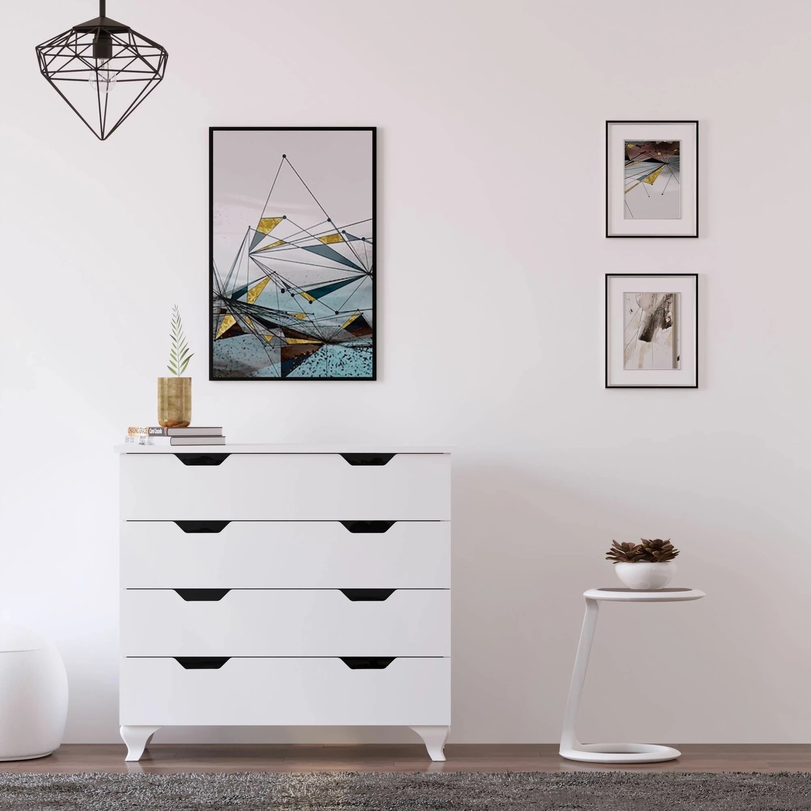 Komodë Skye Decor, Rb-162, ngjyrë e bardhë mat