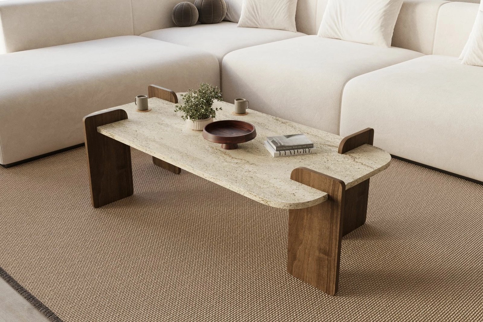 Tavolinë kafeje Skye Decor, Leapiri - Travertin, Ar