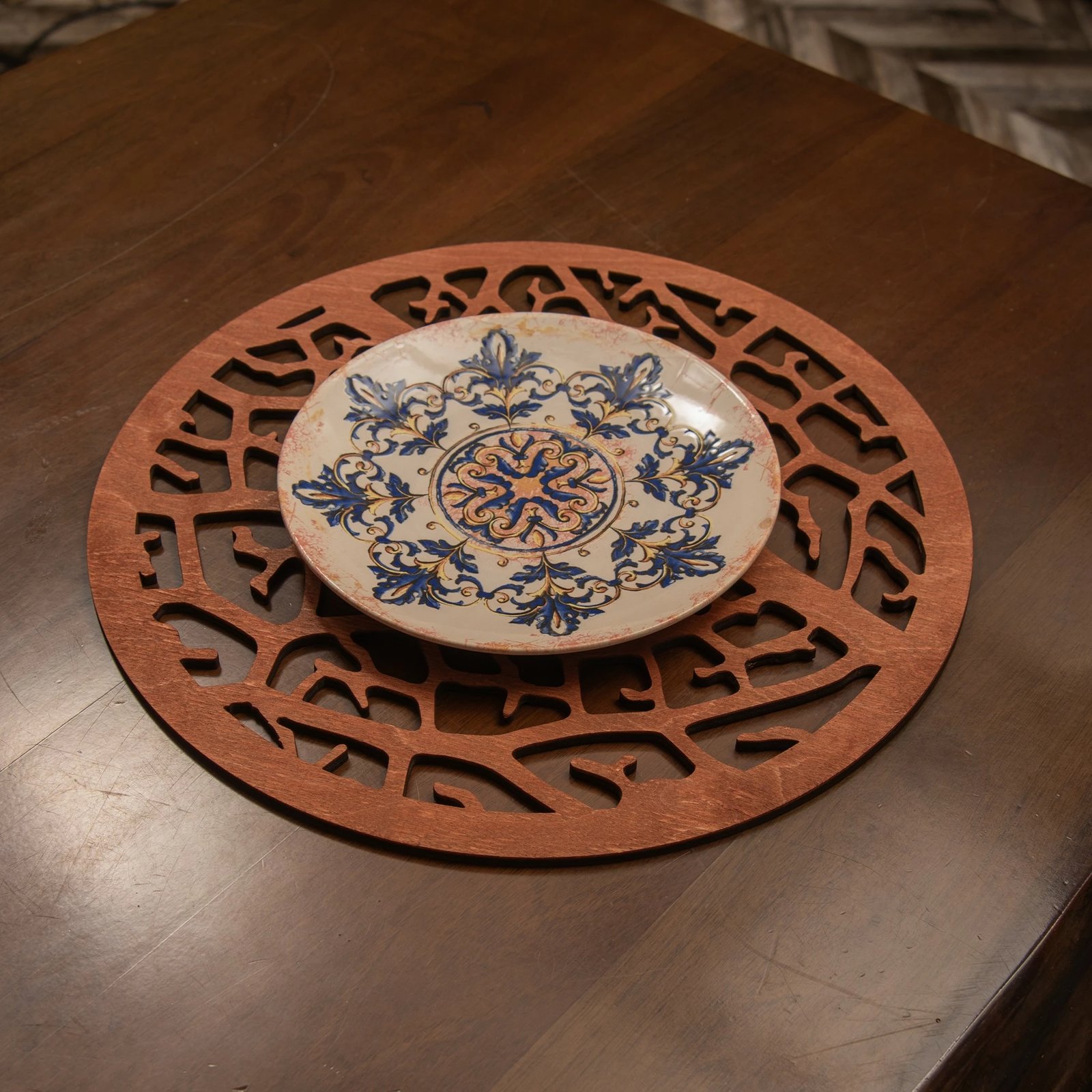 Set nënshtrues tavoline prej druri, 4 copë, Hermia, ngjyrë rozë