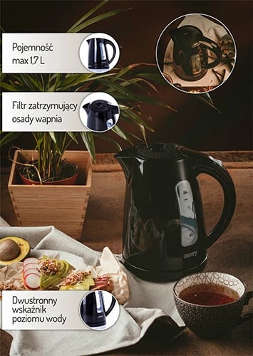 Çajnik elektrik, Adler, CR 1255, 1.7 L, 2200 W, plastikë, e zezë