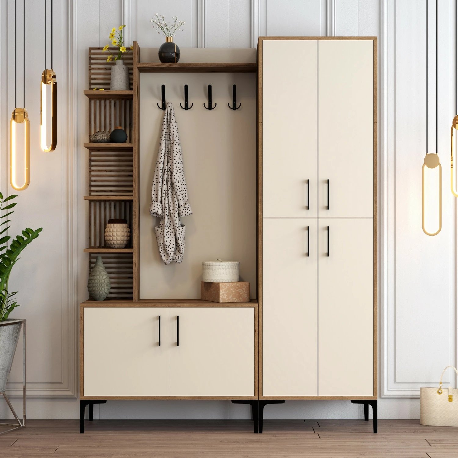 Stendë korridori, ngjyrë arre dhe krem, Skye Decor, Viyana DA