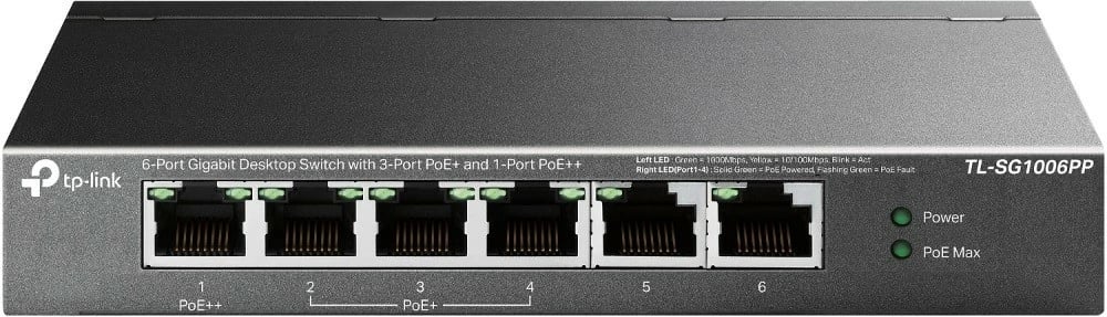 Switch TP-LINK TL-SG1006PP, 6 porta, 3 PoE+, 1 PoE++, Desktop, Metalik