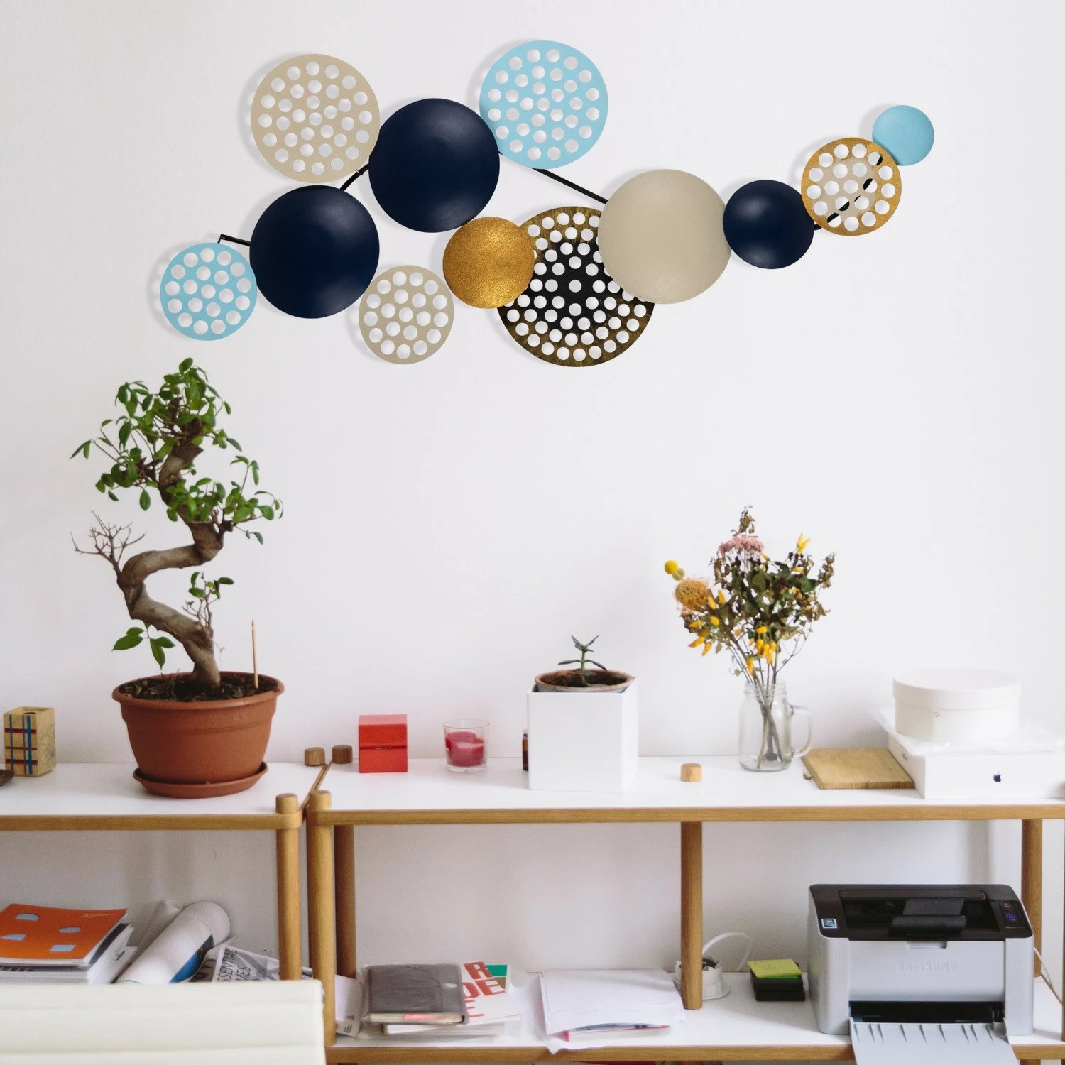 Aksesor dekorativ metalik për mur, Wallity Bronte, shumëngjyrësh, 90x42cm