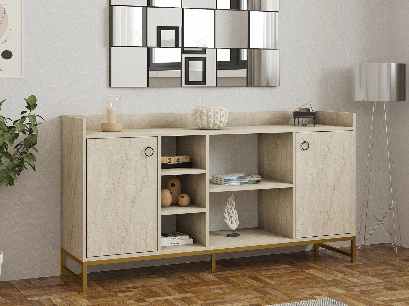 Konsol Vuslat, ngjyrë travertin, Hanah Home