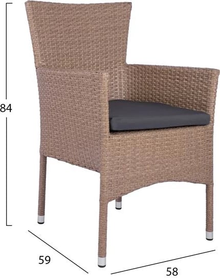 Set 7 pjesë Tavolinë metalike kafe 160x90 me 6 karrige me krahë kafe - Mocha shportë FH10587.02