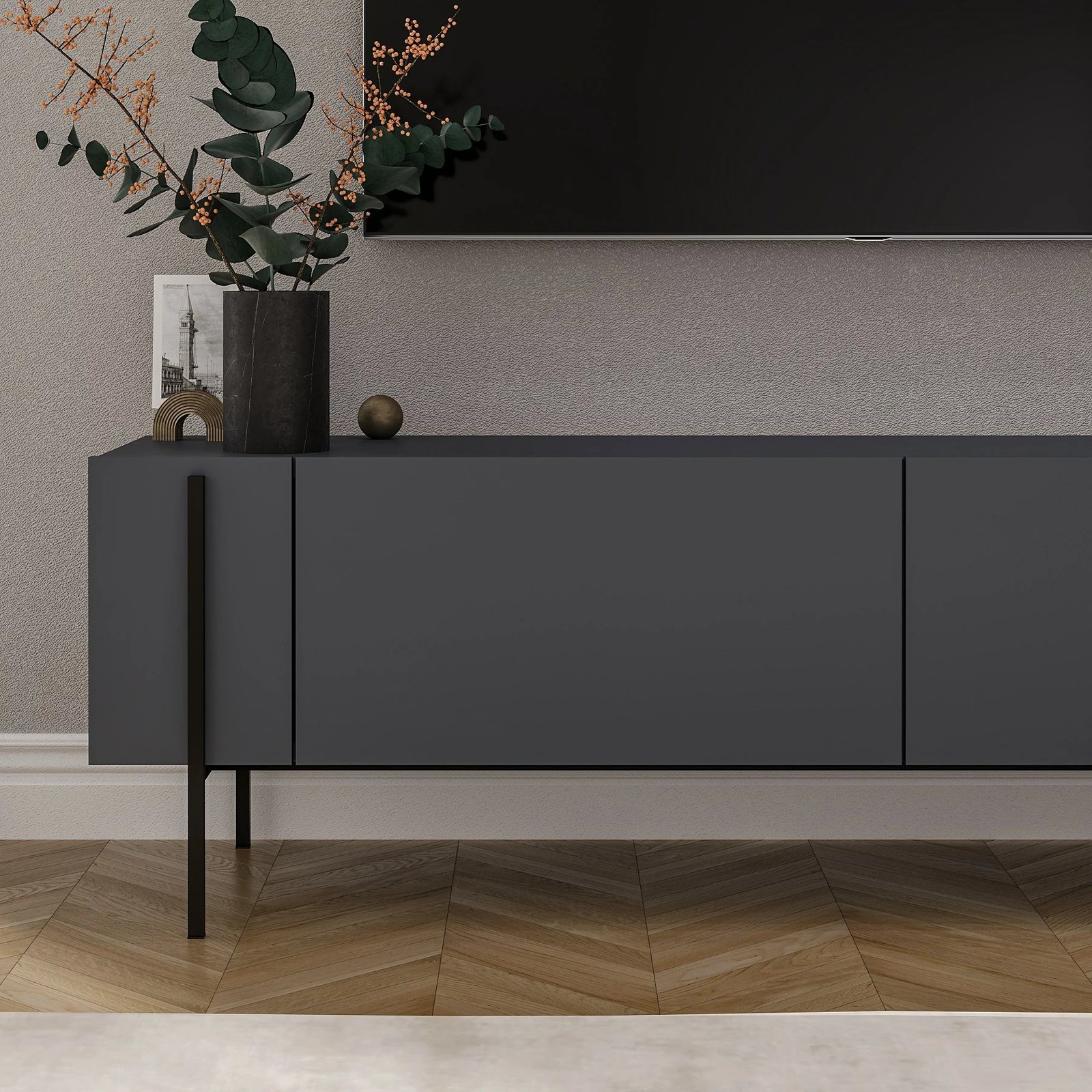 Komodë TV Skye Decor, ngjyrë antracit, Herman