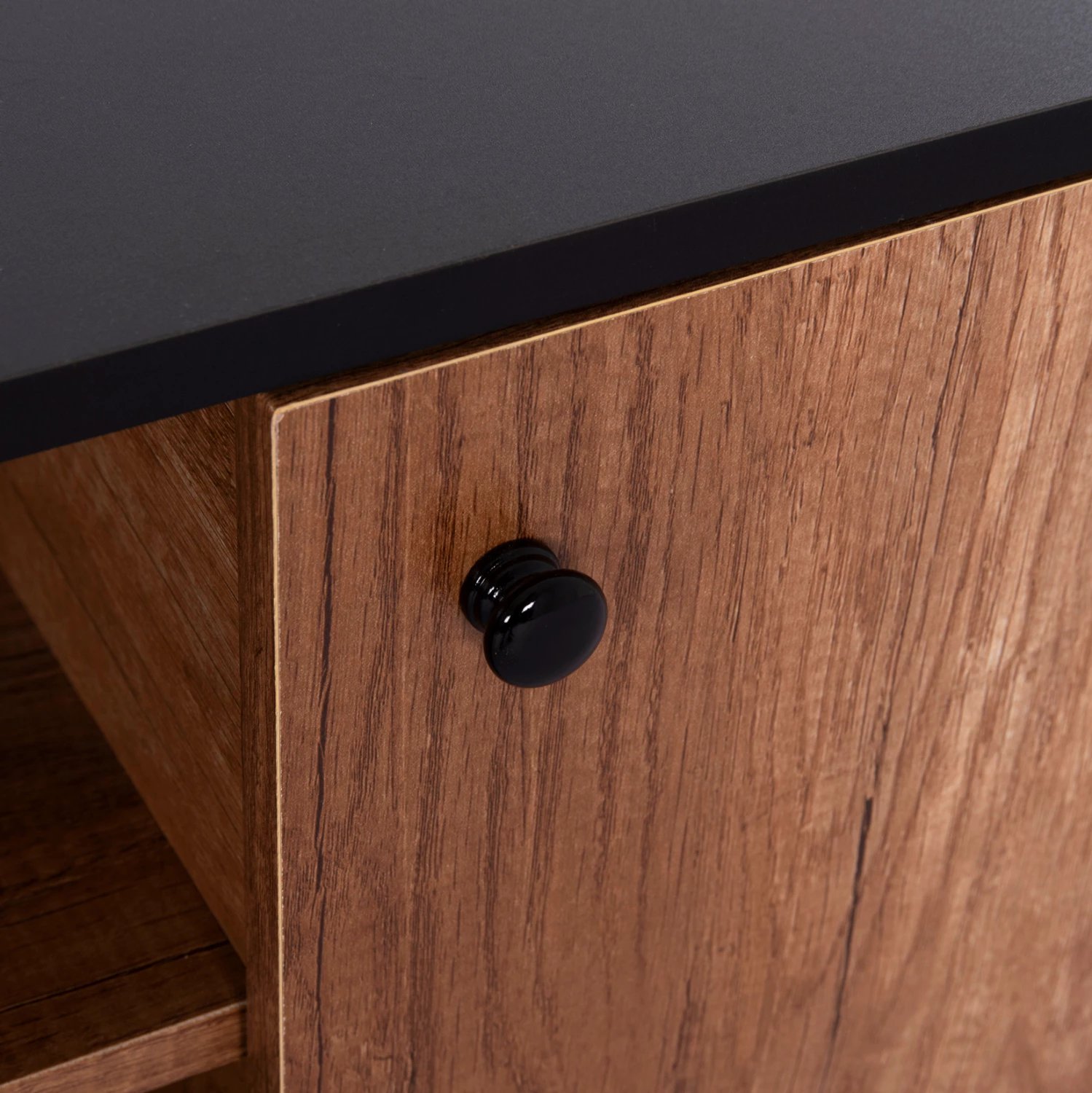 Komodë TV KRUDEN, melaminë, ngjyrë e zezë-dru natyral, 180x40x51cm