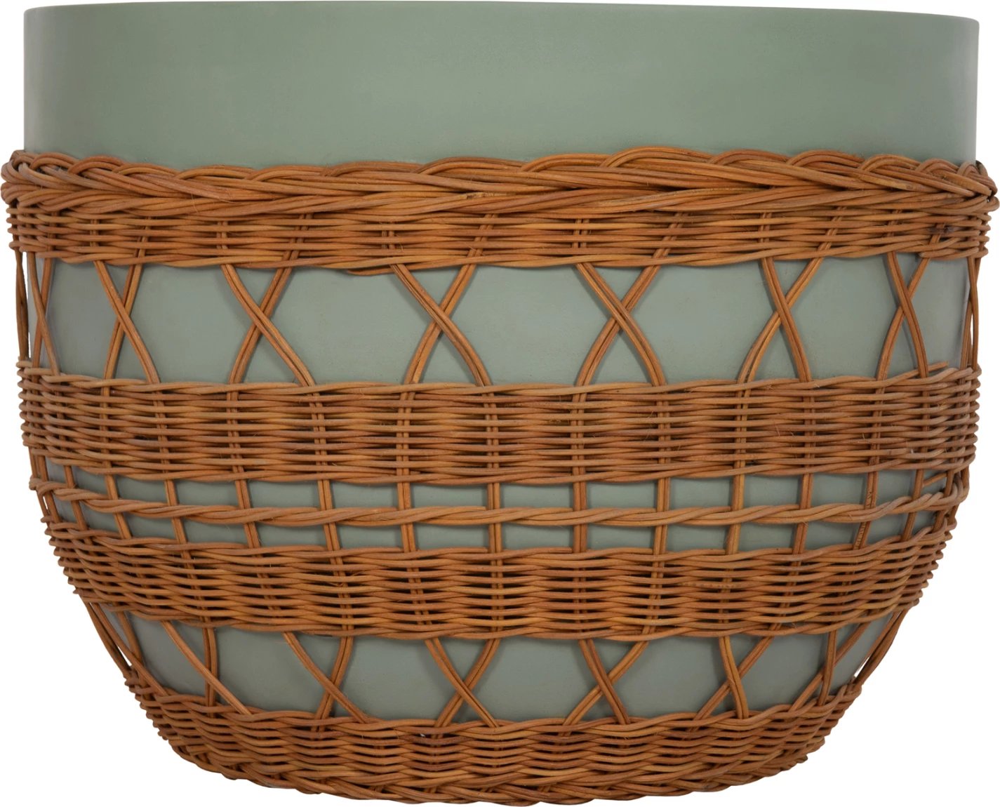 Tavolinë kafeje rrethore VILHENA, fibër-cement, ngjyrë e gjelbër, ratan natyral, FH18165, 56x47cm