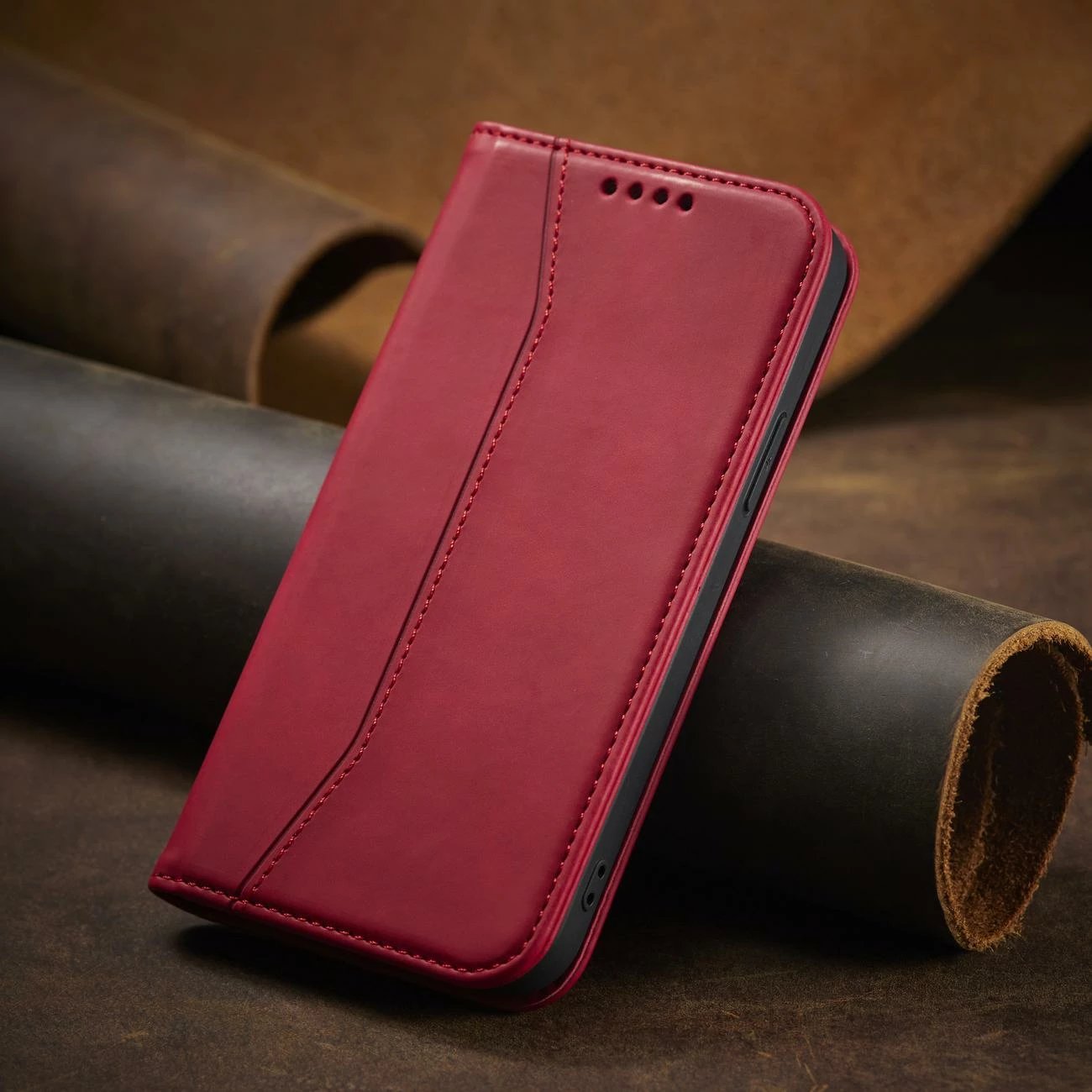 Mbështjellës Hurtel Magnet Fancy Case për iPhone 14 Pro, portofol, qëndrim, e kuqe