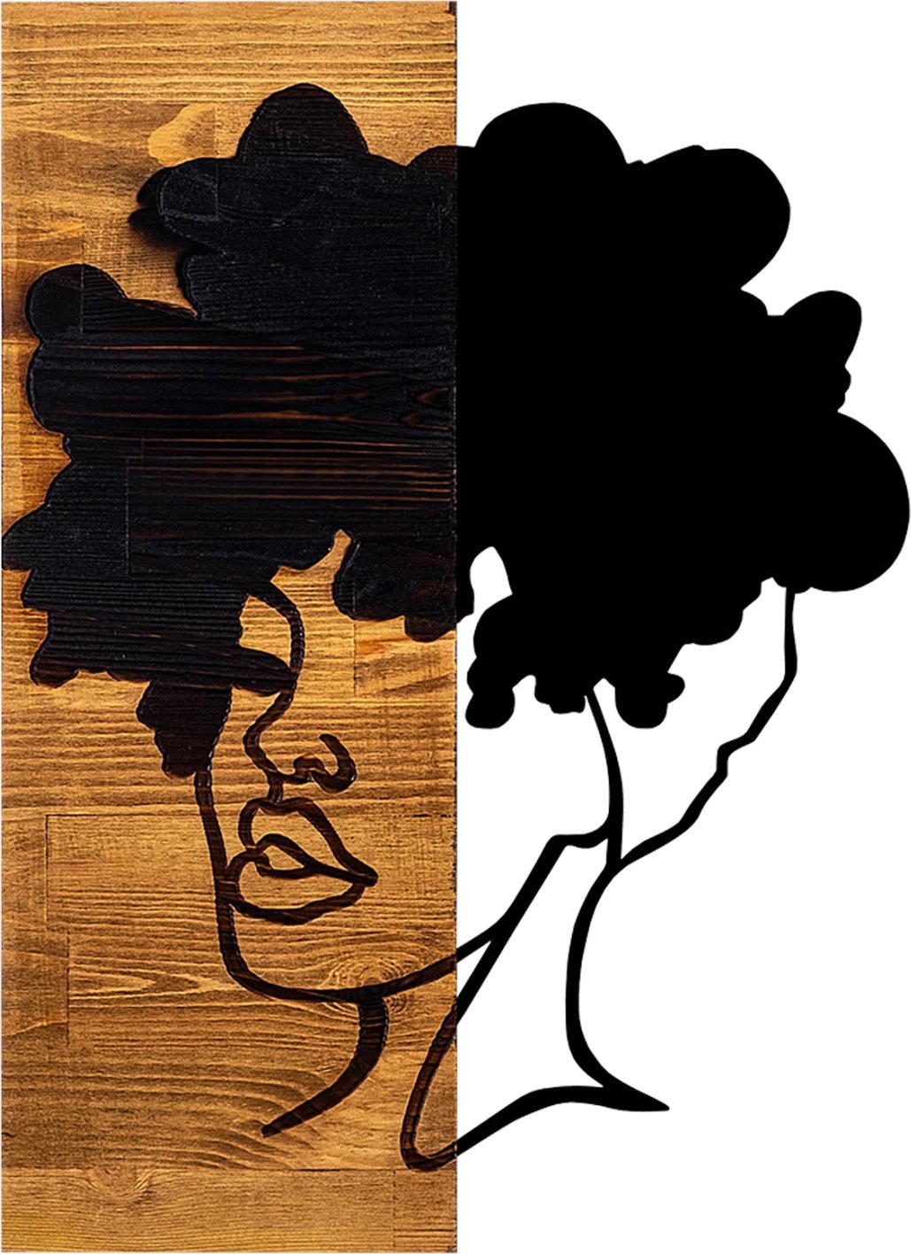 Dekor muri figurë gruaje, metal-dru, FH4750, 35x3x50cm