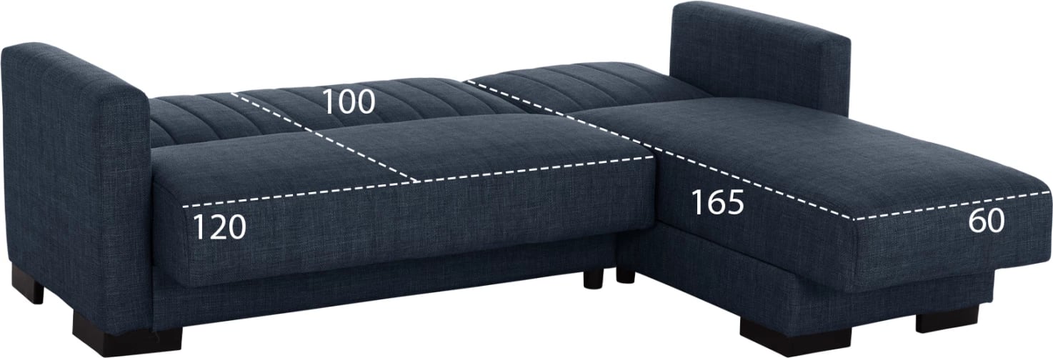 Divan qoshe me shtrat GHUFRAN FH3244.07, i kthyeshëm me hapësirë magazinimi, pëlhurë blu, 200x133x77 cm