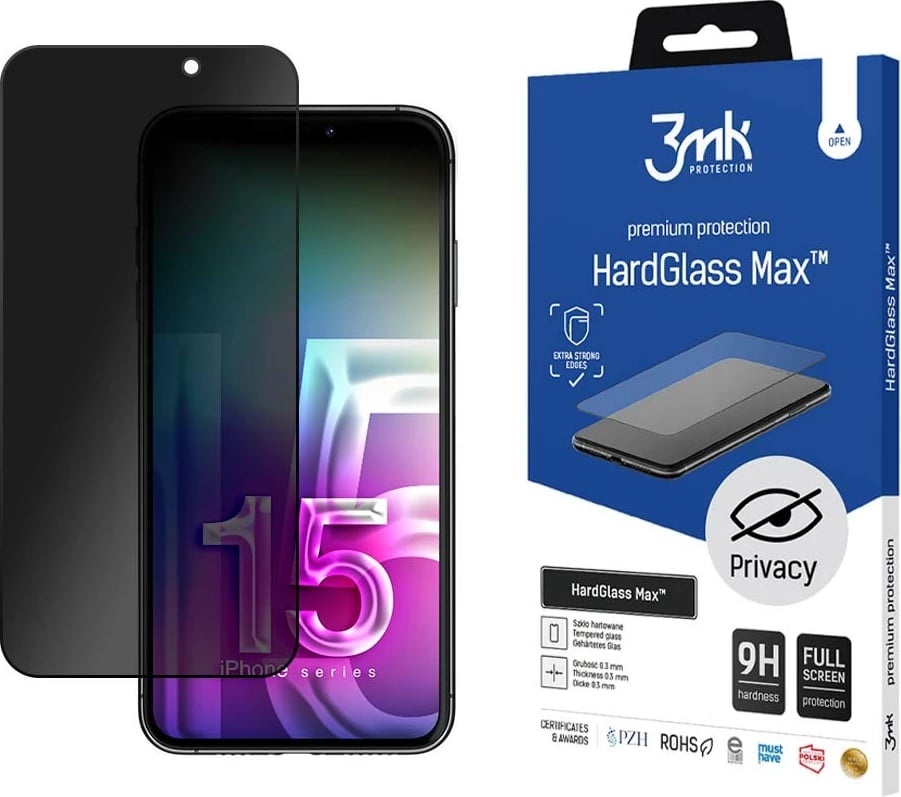 Mbështjellës xhami 3mk HardGlass Max Privacy për iPhone 15 Pro Max, Privacy