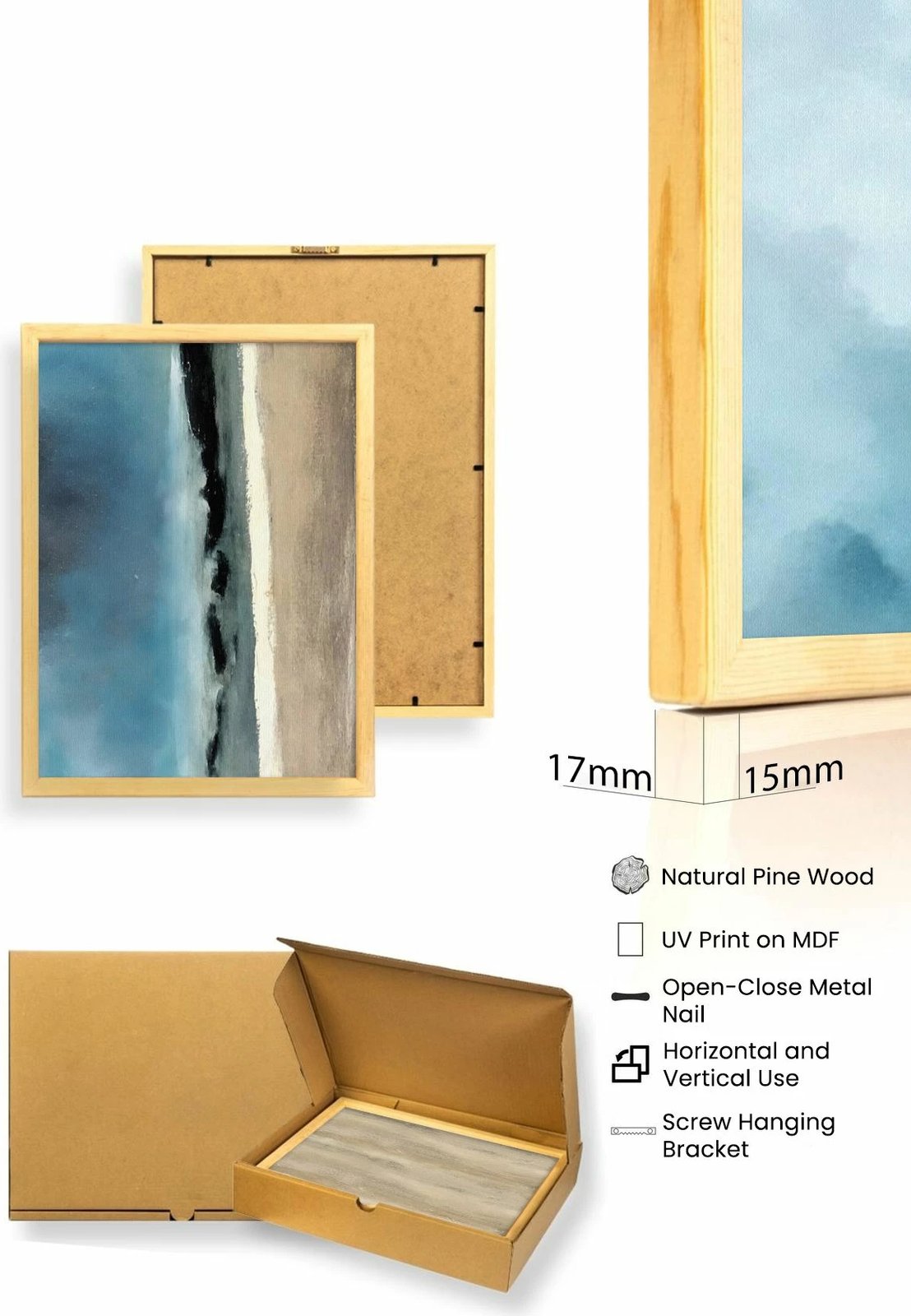 Pikturë dekorative me kornizë MDF (3 copë), Wallity, Huhu470, 20x30cm