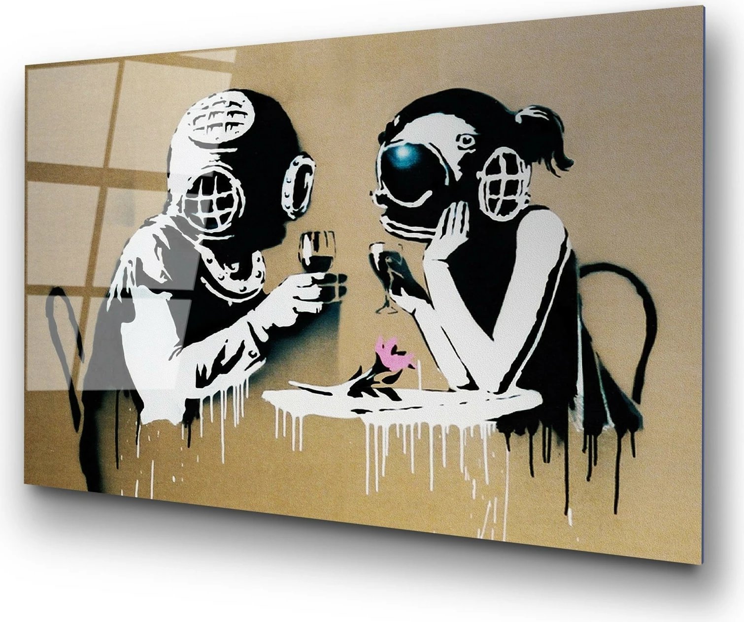 Pikturë dekorative prej xhami të temperuar, Banksy, shumëngjyrëshe, 45x65cm