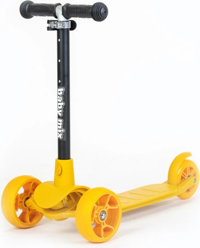 Trotinetë për fëmijë, Baby Mix, Prime, 3 rrota, lartësi e rregullueshme 52–76 cm, ngarkesë max 30 kg, e verdhë