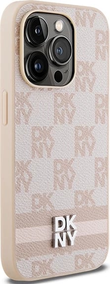 Mbështjellës DKNY Checkered Mono Pattern & Printed Stripes për iPhone 14 Pro, rozë