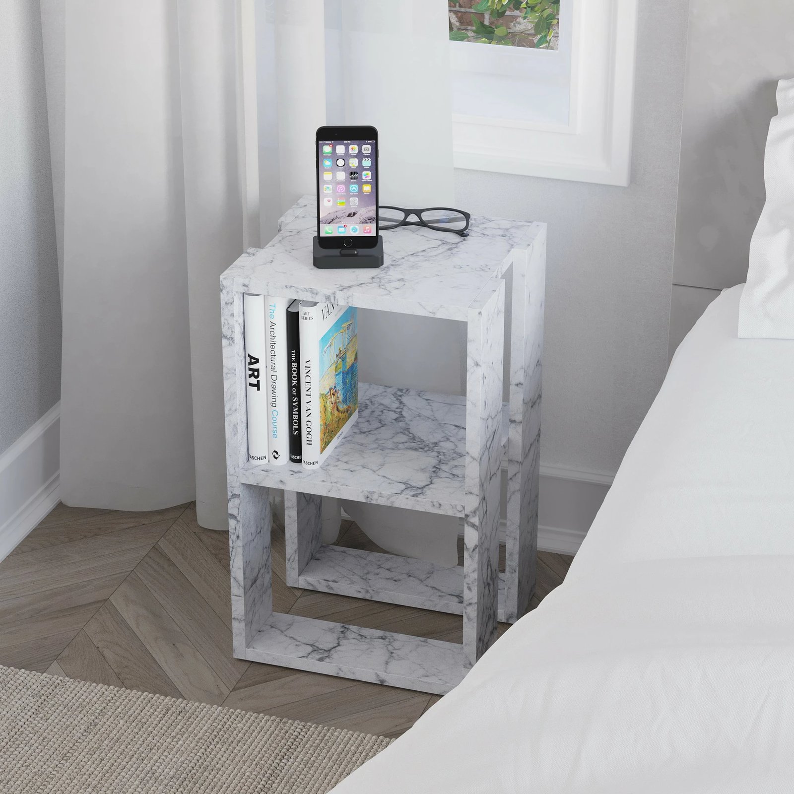 Komodinë natës Carrara Marble, Skye Decor, 2 nivele