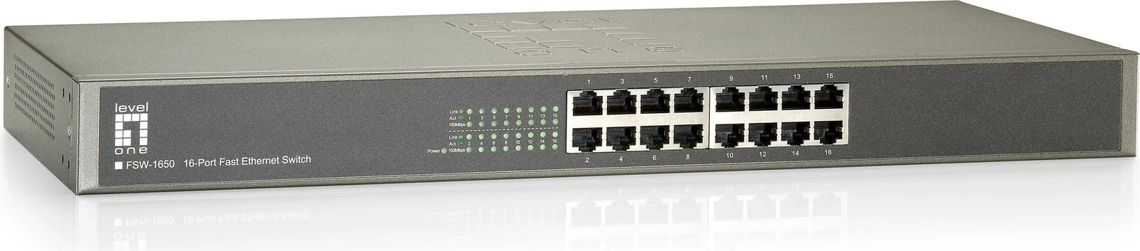 Switch LevelOne FSW-1650, 16 porta, Fast Ethernet, Rack mounting, Gri
